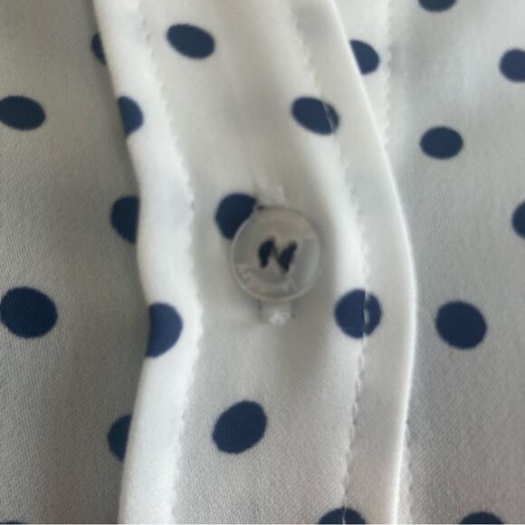 Laundry by Shelli Segal White Blouse with Navy Polka Dots, Size Small - Picture 6 of 12
